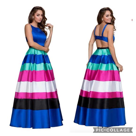 Nox Anabel New Colorblock Evening Gown Juniors XL Maxi Prom Homecoming Formal - Picture 1 of 16